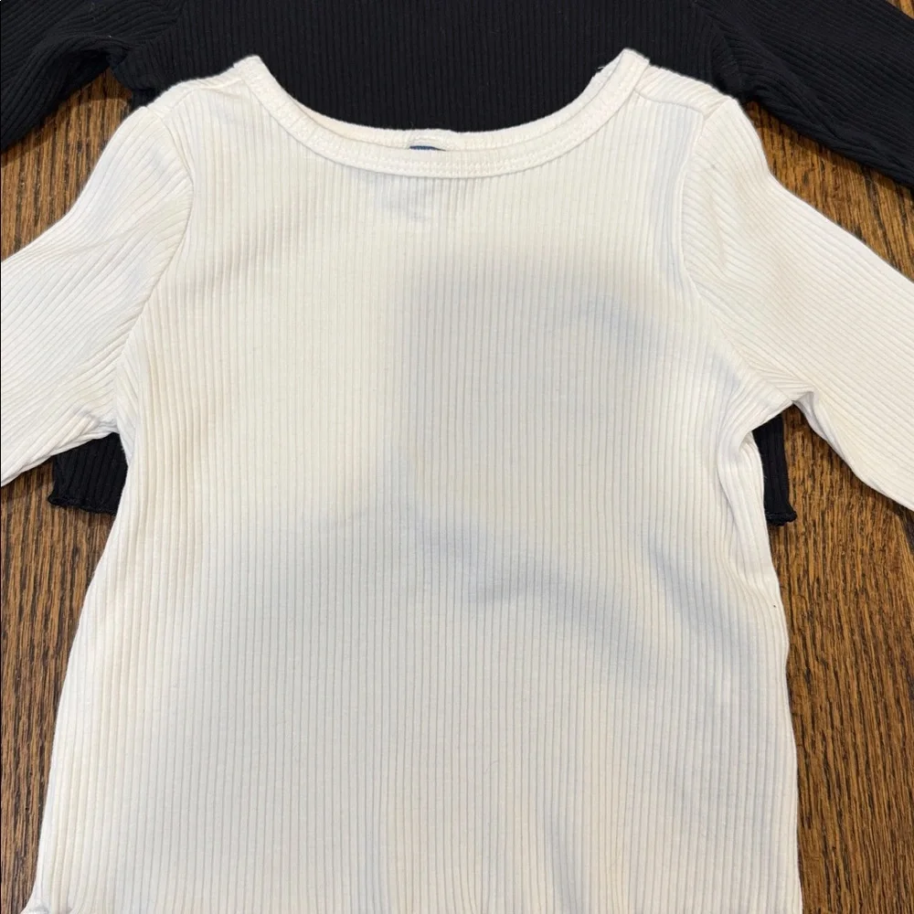 Old Navy Lettuce Edge Ribbed Long Sleeve Tops — Black & White Duo 12-18 Months